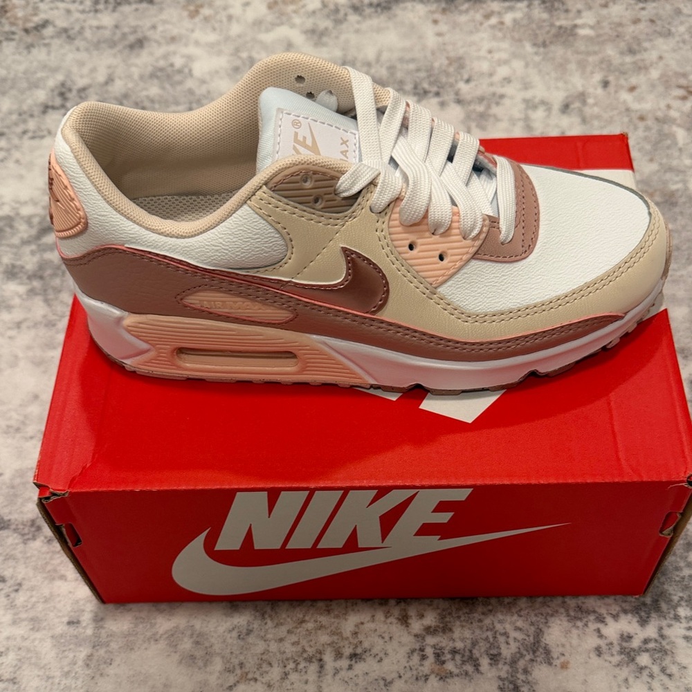 Nike Air Max Low Top Sneakers in White, Blush, and Tan